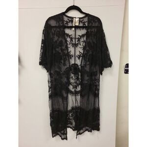 Forgotten Grace Kimono Black Lace L XL Womens Cover Up Sheer Lightweight